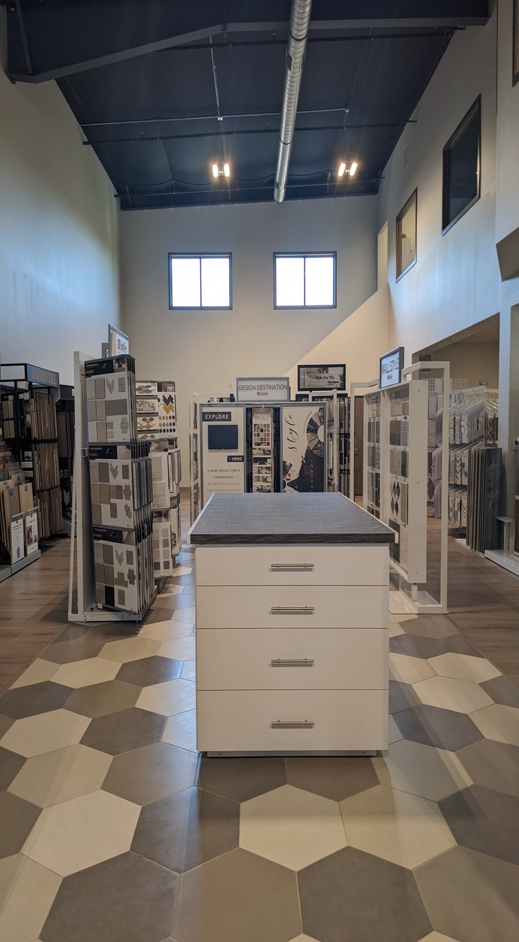Store's tile and countertop displays.